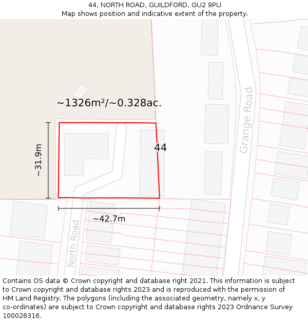 44, NORTH ROAD, GUILDFORD, GU2 9PU: Plot and title map