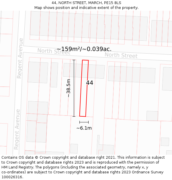 44, NORTH STREET, MARCH, PE15 8LS: Plot and title map