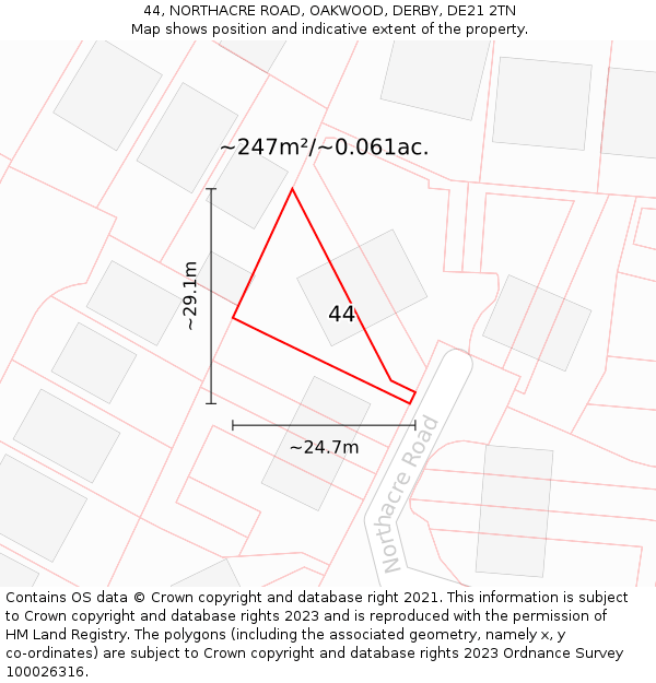 44, NORTHACRE ROAD, OAKWOOD, DERBY, DE21 2TN: Plot and title map