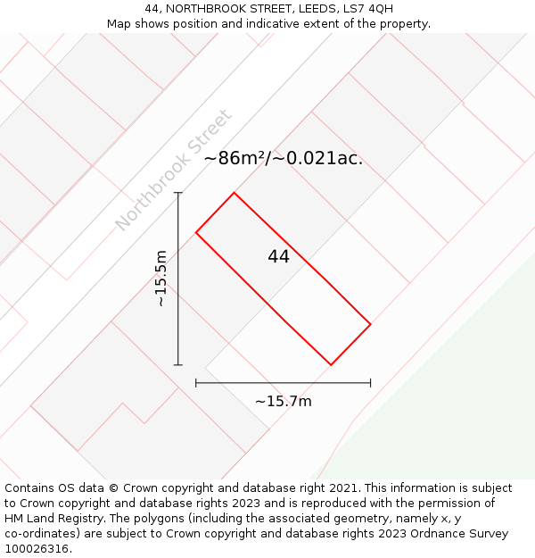 44, NORTHBROOK STREET, LEEDS, LS7 4QH: Plot and title map