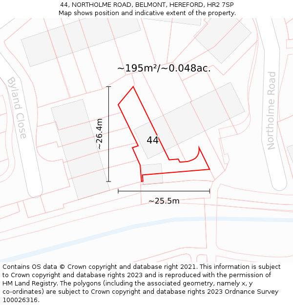44, NORTHOLME ROAD, BELMONT, HEREFORD, HR2 7SP: Plot and title map