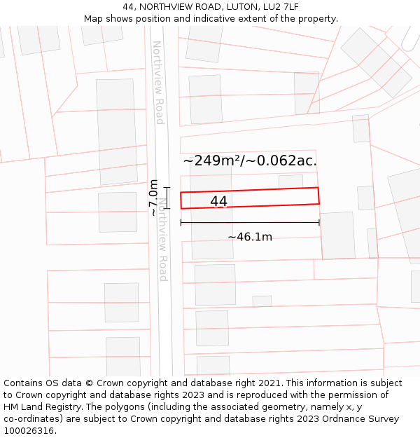 44, NORTHVIEW ROAD, LUTON, LU2 7LF: Plot and title map