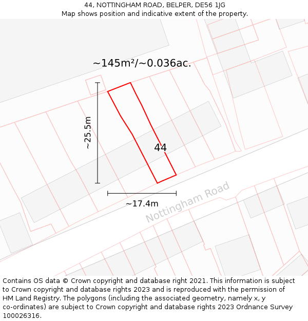 44, NOTTINGHAM ROAD, BELPER, DE56 1JG: Plot and title map