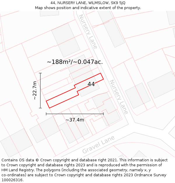 44, NURSERY LANE, WILMSLOW, SK9 5JQ: Plot and title map