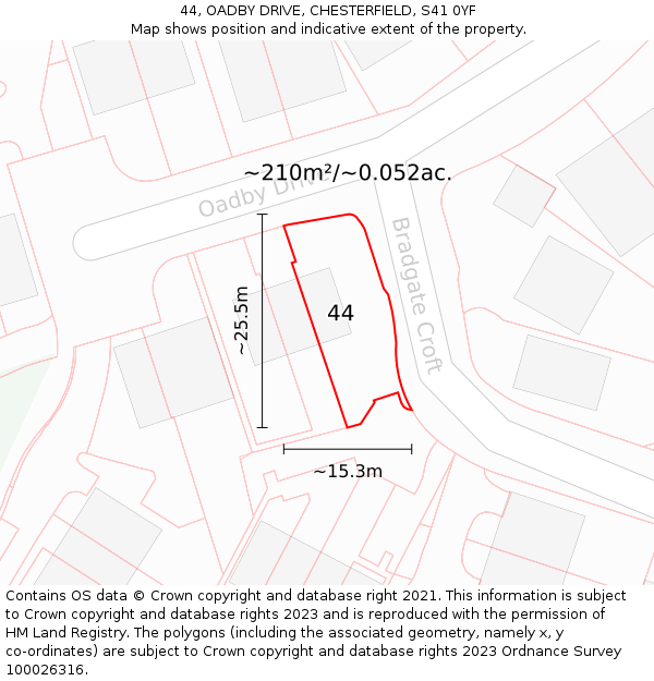 44, OADBY DRIVE, CHESTERFIELD, S41 0YF: Plot and title map