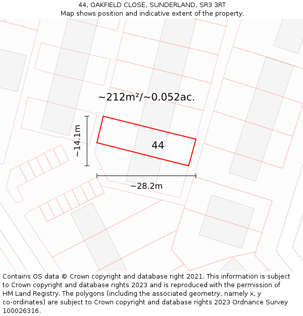 44, OAKFIELD CLOSE, SUNDERLAND, SR3 3RT: Plot and title map