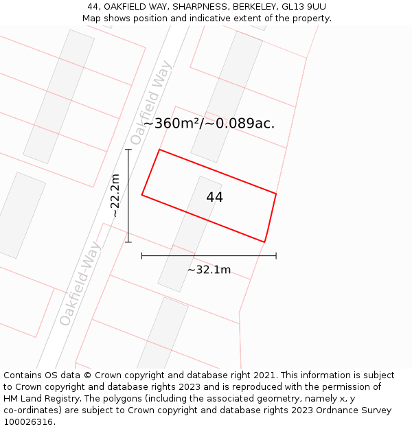 44, OAKFIELD WAY, SHARPNESS, BERKELEY, GL13 9UU: Plot and title map