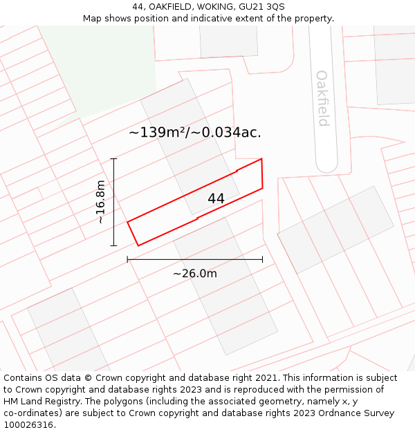 44, OAKFIELD, WOKING, GU21 3QS: Plot and title map