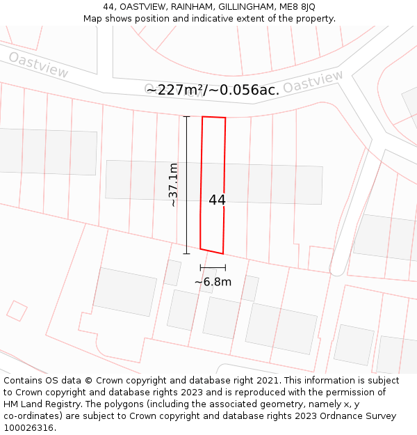 44, OASTVIEW, RAINHAM, GILLINGHAM, ME8 8JQ: Plot and title map