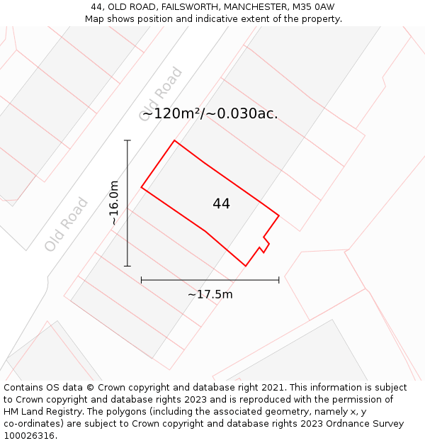 44, OLD ROAD, FAILSWORTH, MANCHESTER, M35 0AW: Plot and title map