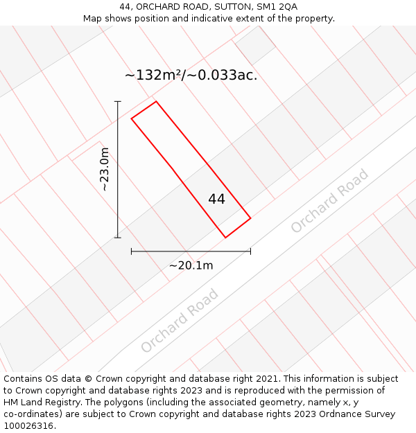 44, ORCHARD ROAD, SUTTON, SM1 2QA: Plot and title map