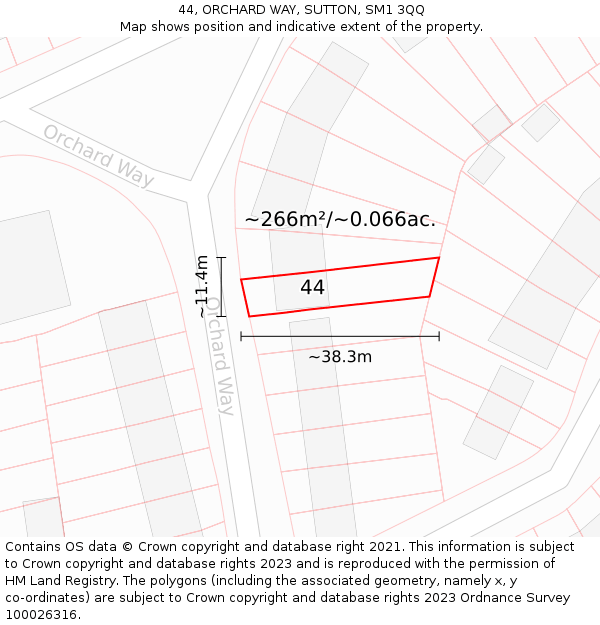 44, ORCHARD WAY, SUTTON, SM1 3QQ: Plot and title map
