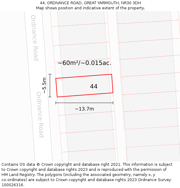 44, ORDNANCE ROAD, GREAT YARMOUTH, NR30 3DH: Plot and title map