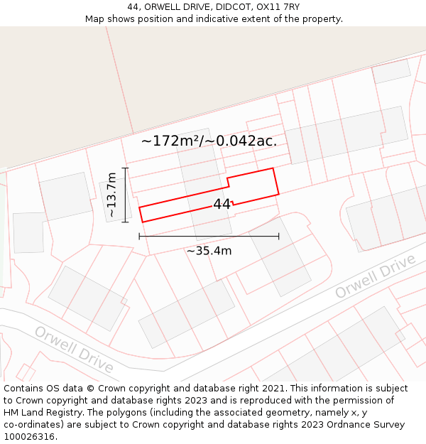 44, ORWELL DRIVE, DIDCOT, OX11 7RY: Plot and title map