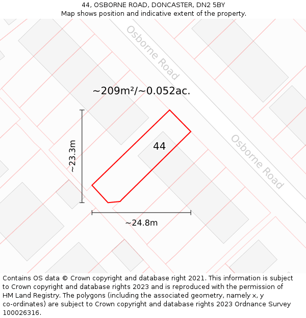 44, OSBORNE ROAD, DONCASTER, DN2 5BY: Plot and title map