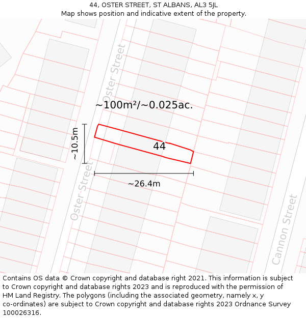 44, OSTER STREET, ST ALBANS, AL3 5JL: Plot and title map