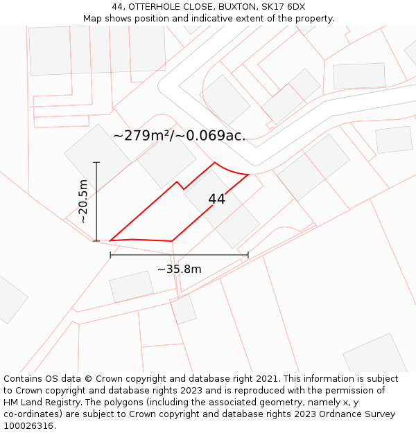 44, OTTERHOLE CLOSE, BUXTON, SK17 6DX: Plot and title map