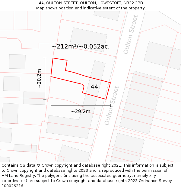 44, OULTON STREET, OULTON, LOWESTOFT, NR32 3BB: Plot and title map