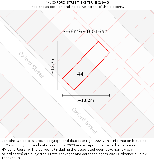 44, OXFORD STREET, EXETER, EX2 9AG: Plot and title map