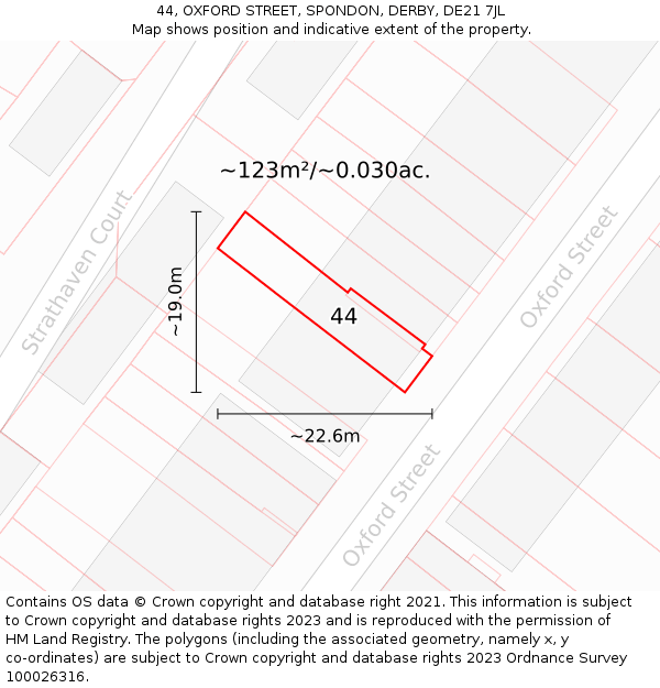 44, OXFORD STREET, SPONDON, DERBY, DE21 7JL: Plot and title map