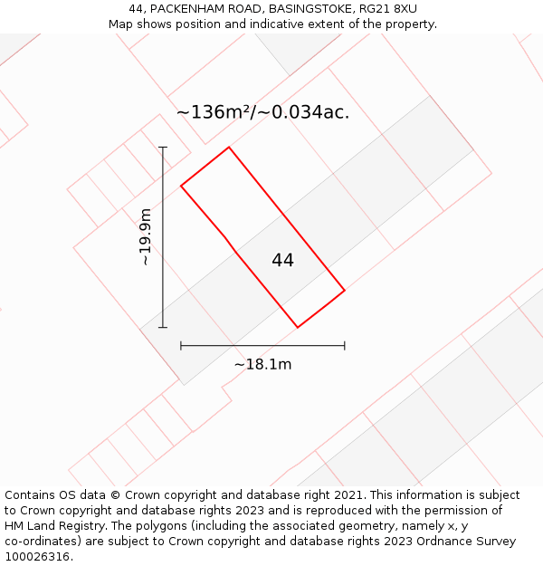 44, PACKENHAM ROAD, BASINGSTOKE, RG21 8XU: Plot and title map