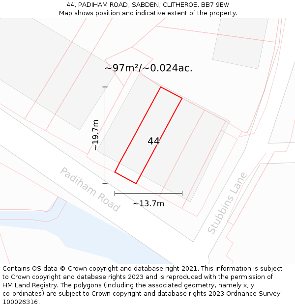 44, PADIHAM ROAD, SABDEN, CLITHEROE, BB7 9EW: Plot and title map