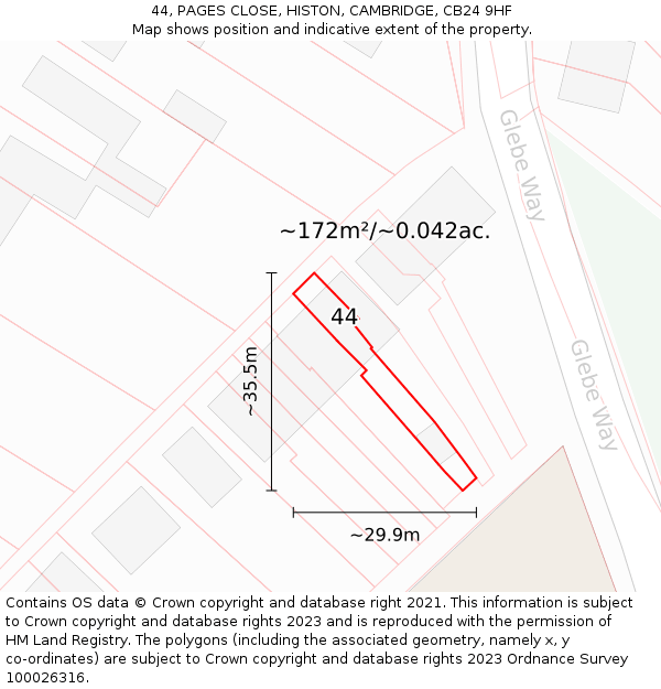 44, PAGES CLOSE, HISTON, CAMBRIDGE, CB24 9HF: Plot and title map