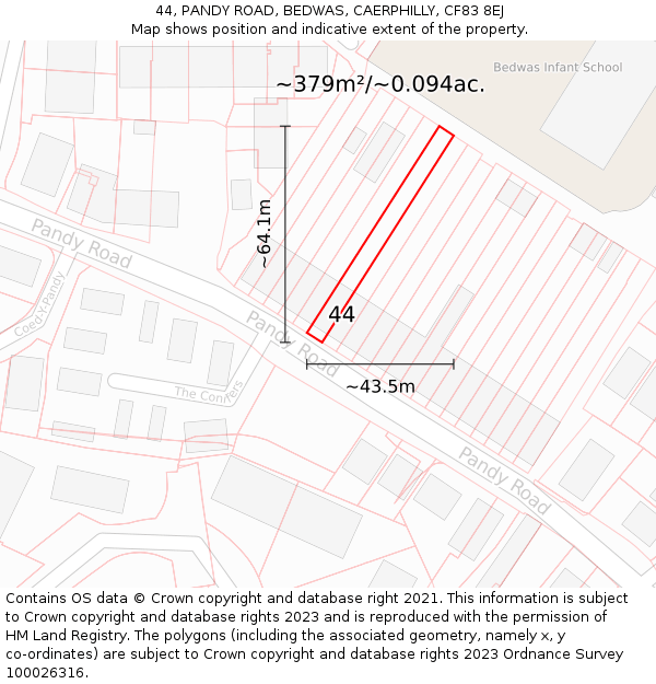 44, PANDY ROAD, BEDWAS, CAERPHILLY, CF83 8EJ: Plot and title map