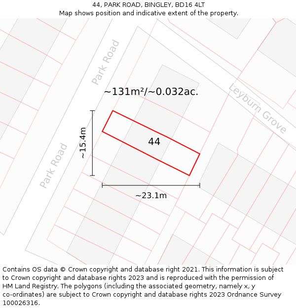 44, PARK ROAD, BINGLEY, BD16 4LT: Plot and title map
