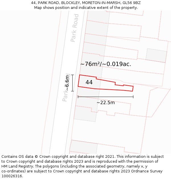 44, PARK ROAD, BLOCKLEY, MORETON-IN-MARSH, GL56 9BZ: Plot and title map