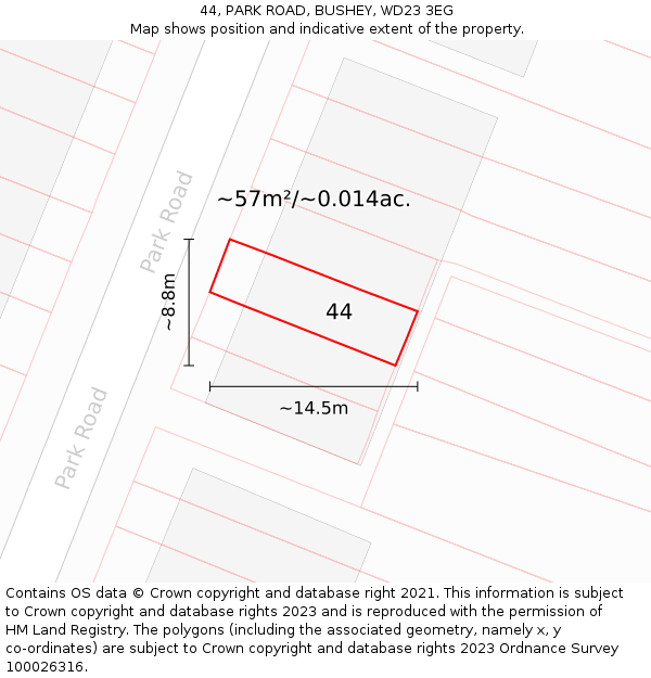 44, PARK ROAD, BUSHEY, WD23 3EG: Plot and title map