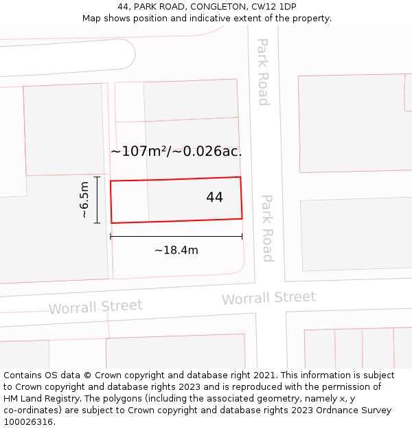 44, PARK ROAD, CONGLETON, CW12 1DP: Plot and title map