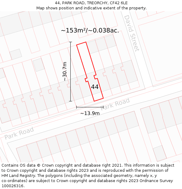 44, PARK ROAD, TREORCHY, CF42 6LE: Plot and title map