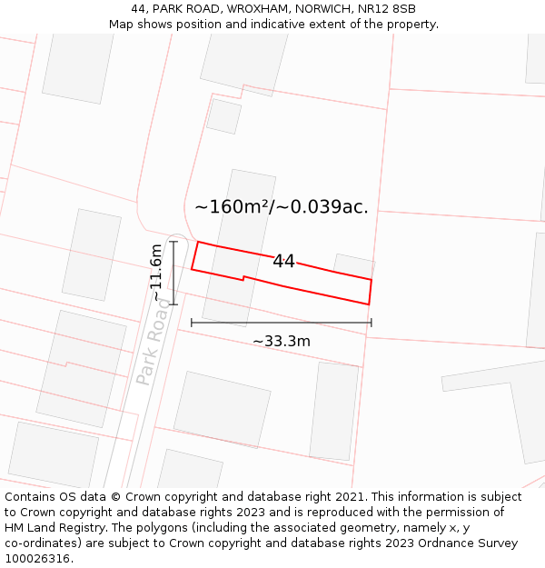44, PARK ROAD, WROXHAM, NORWICH, NR12 8SB: Plot and title map