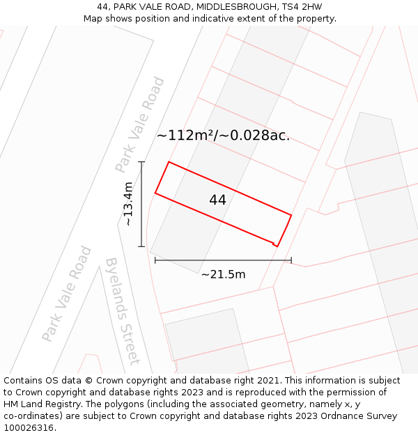 44, PARK VALE ROAD, MIDDLESBROUGH, TS4 2HW: Plot and title map