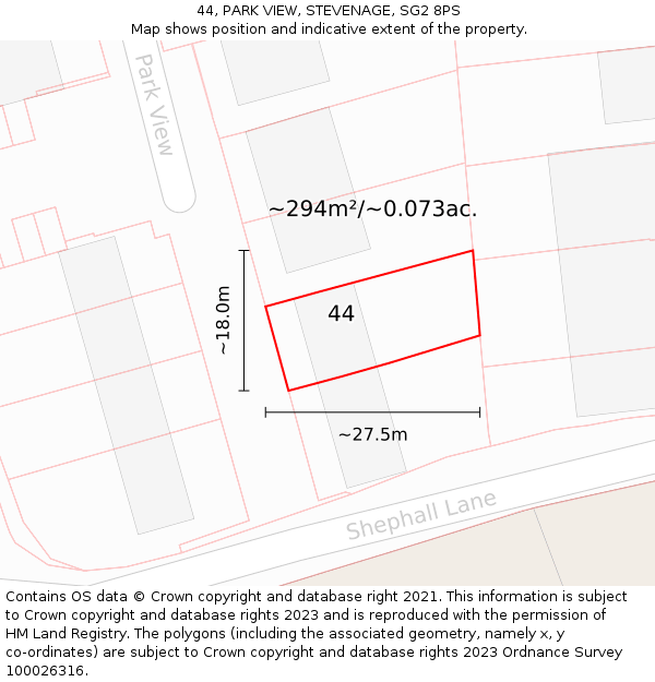 44, PARK VIEW, STEVENAGE, SG2 8PS: Plot and title map