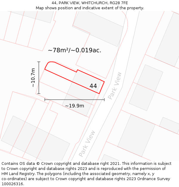 44, PARK VIEW, WHITCHURCH, RG28 7FE: Plot and title map