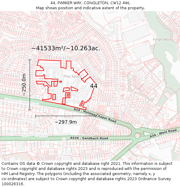 44, PARKER WAY, CONGLETON, CW12 4WL: Plot and title map