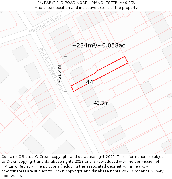 44, PARKFIELD ROAD NORTH, MANCHESTER, M40 3TA: Plot and title map