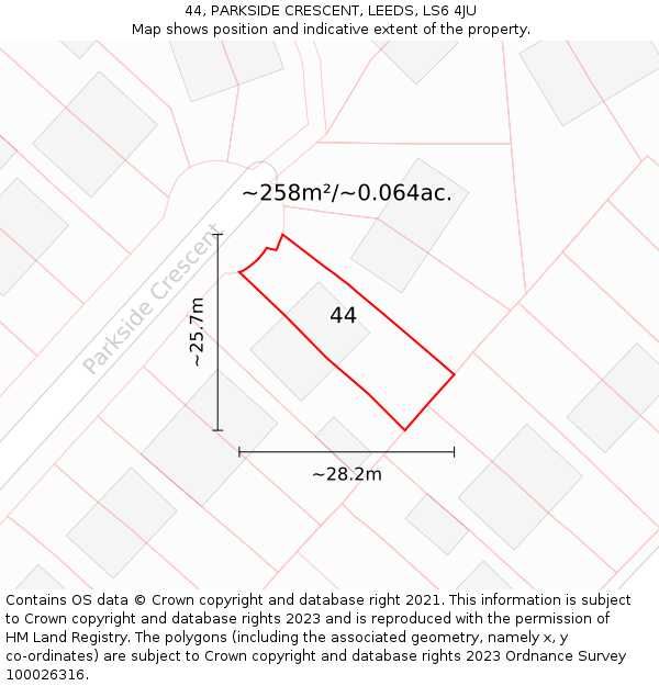 44, PARKSIDE CRESCENT, LEEDS, LS6 4JU: Plot and title map