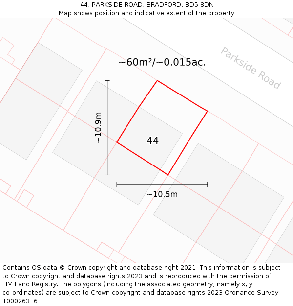 44, PARKSIDE ROAD, BRADFORD, BD5 8DN: Plot and title map