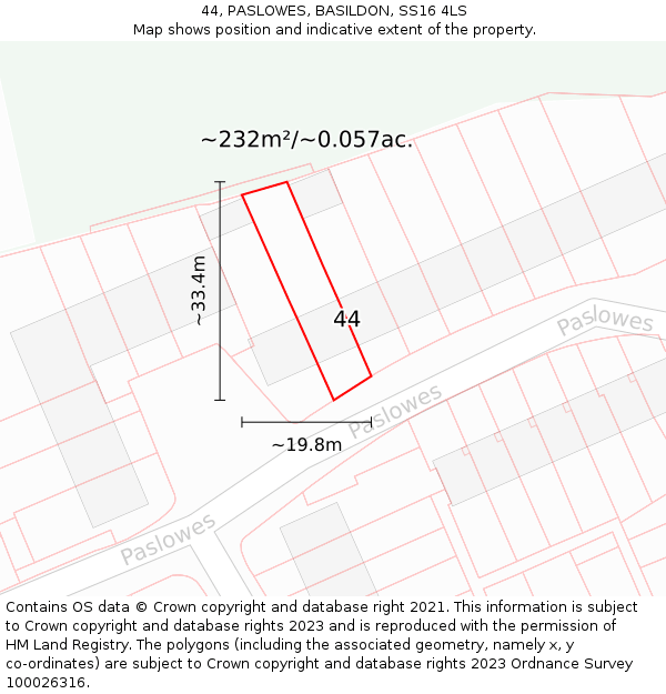44, PASLOWES, BASILDON, SS16 4LS: Plot and title map
