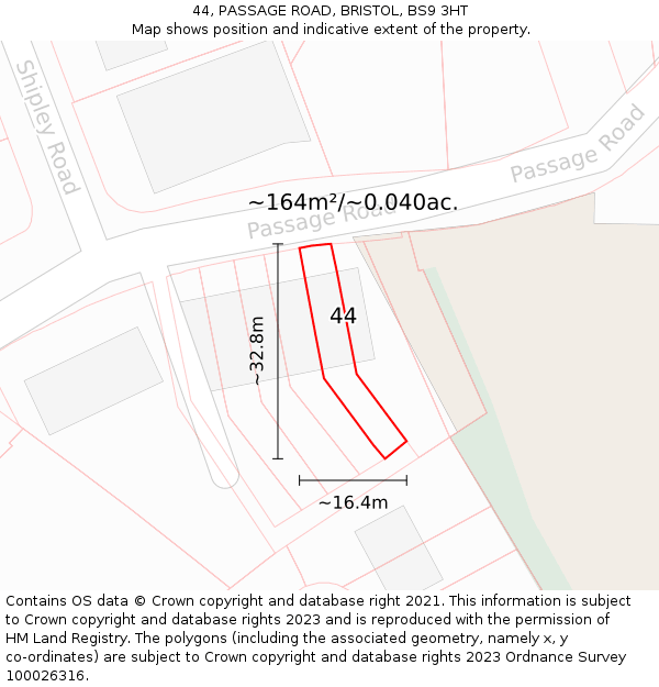 44, PASSAGE ROAD, BRISTOL, BS9 3HT: Plot and title map