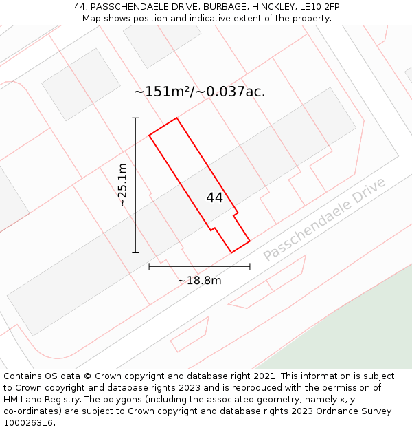 44, PASSCHENDAELE DRIVE, BURBAGE, HINCKLEY, LE10 2FP: Plot and title map