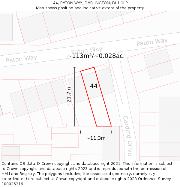 44, PATON WAY, DARLINGTON, DL1 1LP: Plot and title map