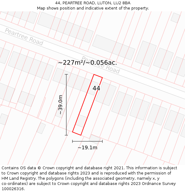 44, PEARTREE ROAD, LUTON, LU2 8BA: Plot and title map