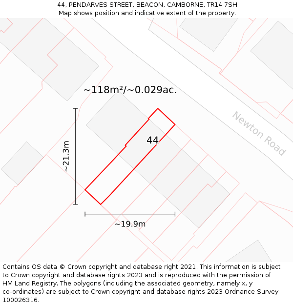 44, PENDARVES STREET, BEACON, CAMBORNE, TR14 7SH: Plot and title map