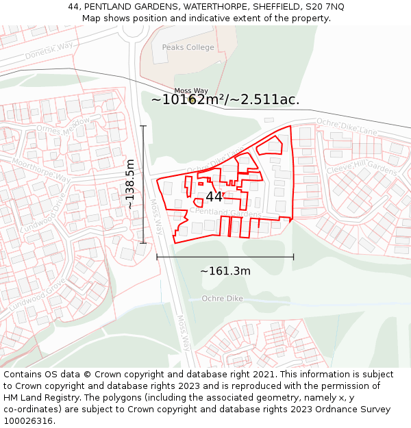 44, PENTLAND GARDENS, WATERTHORPE, SHEFFIELD, S20 7NQ: Plot and title map