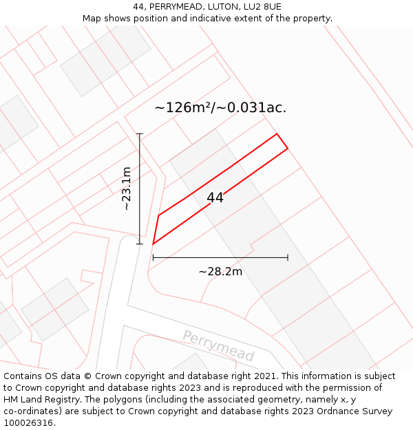 44, PERRYMEAD, LUTON, LU2 8UE: Plot and title map