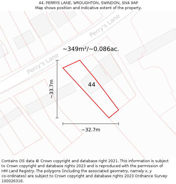 44, PERRYS LANE, WROUGHTON, SWINDON, SN4 9AP: Plot and title map